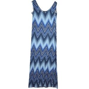 Mario Serrani Shades of Blue Chevron Pattern Sleeveless Scoop Neck Maxi Dress M